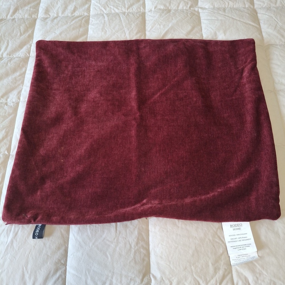 Rodeo Home Pillow Cover Solid Burgundy 18"x22" Velour Velvet Polyester Zipper